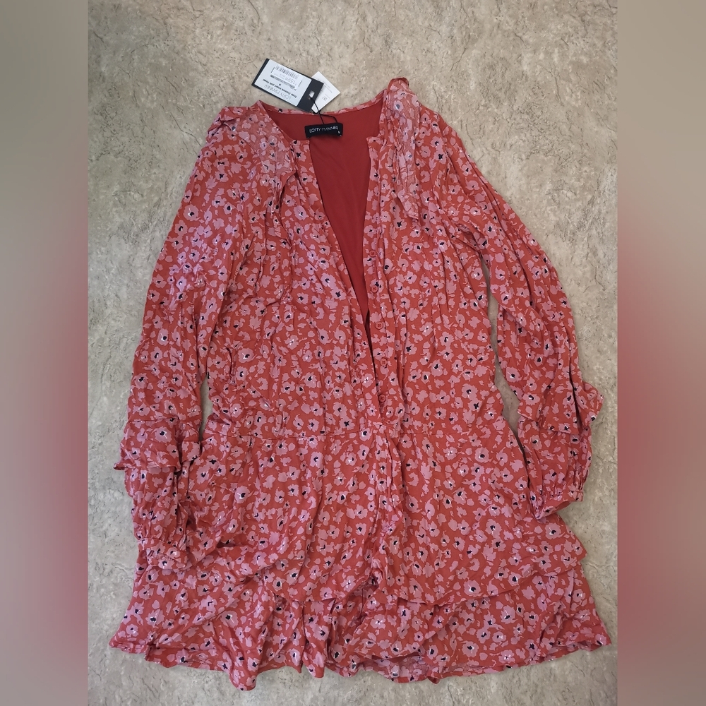 Lofty Manners Floral Red Long-Sleeve Dress
